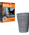 Wrist Support Sleeve for Pain Relief and Recovery, Unisex Gray S/M, displayed with packaging, anti-inflammatory therapy.