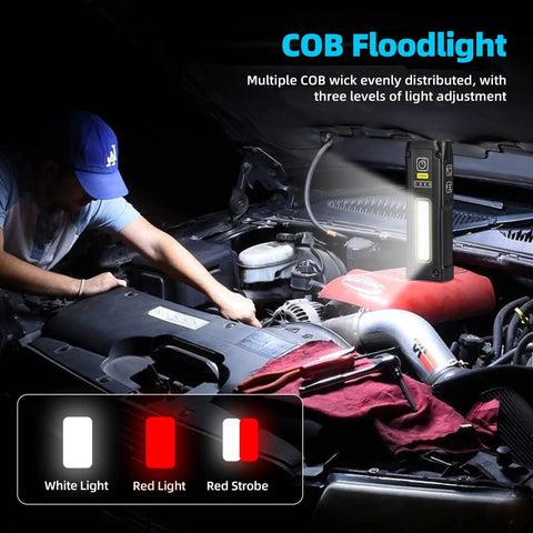 Mechanic using Dope Ultra Bright UV Flashlight 365nm And 395nm Blacklight Mini EDC USB C Rechargeable with COB light under car hood