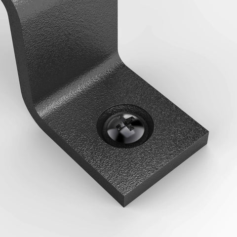 Close-up of 2 Pack 10 Inch Rustic Barn Door Handle Black Steel Pull for sliding doors showing screw and black finish