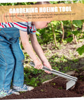 Child using Multifunctional Stainless Steel Garden Hoe For Weeding Digging And Cultivating Lightweight Handy Do It All Tool