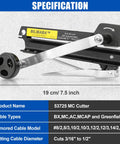 Heavy Duty Electrical Wire Cable Cutter Ninja Slice Armor Bx Mc Ac Greenfield With Rock Solid Hss Blades Cuts 3/16 To 3/8 Inch specification image