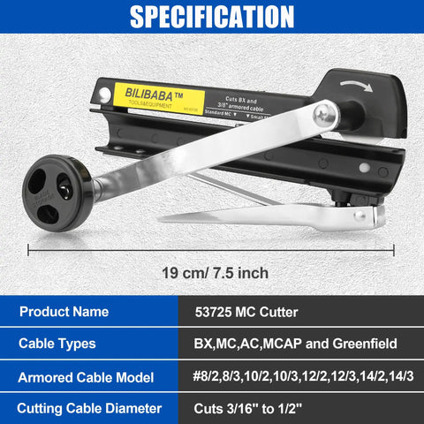 Heavy Duty Electrical Wire Cable Cutter Ninja Slice Armor Bx Mc Ac Greenfield With Rock Solid Hss Blades Cuts 3/16 To 3/8 Inch specification image
