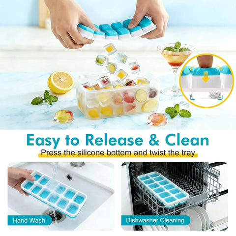 Stackable Silicone Ice Cube Trays With Leakproof Lids And Compact Storage Container Four Pack Bpa Free Flexible Molds For Easy Peasy Cocktails And Iced Coffee