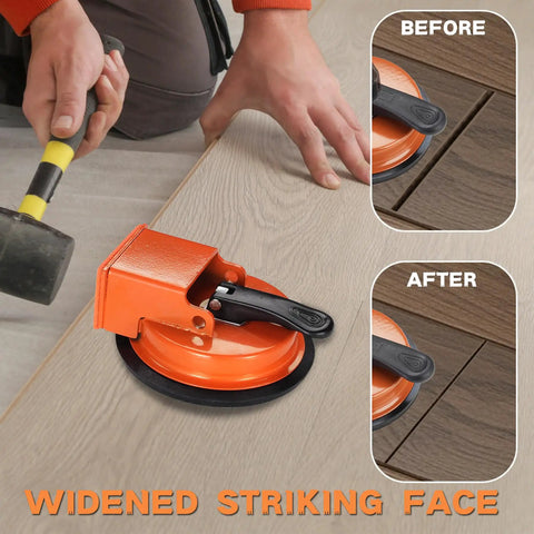 Floor Gap Fixer Tool For Laminate And Hardwood Floors, Heavy Duty Suction Cup Gap Repair Kit showing usage before and after sealing floors