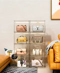 Clear Acrylic Handbag Organizer Set, 3 Pack Stackable Display Boxes With Magnetic Door For Purses Wallets And Collectibles