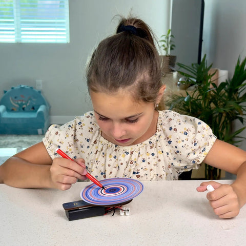 10in1 Electric Motor STEM Kit For Kids Ages 5 8 12 Hands On Science Toy For Learning Electricity, Engineering, DIY Projects, Motor Experiments And Real World Engineering Fun girl building spinning motor disc