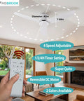 WINDBROOK Modern Ceiling Fan No Light, 42 Inch Black 3 Blade Ceiling Fan With Remote, in living room with remote.