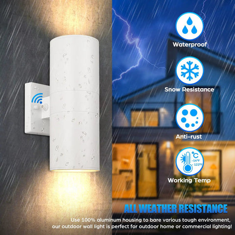 Two Pack White Outdoor Wall Sconces With Dusk To Dawn Auto On Off, No Fuss Up And Down Modern Exterior Light Fixtures