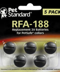Built Tough Rfa 188 Replacement Battery Pack Five Count For Pet Training Collars 3V Lithium Ion Cell with protective casing.