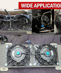 6 Inch Slim Push Pull Electric Cooling Fan Kit With 650 CFM Radiator Oil Cooler Mount Black 2 Pack 2250 RPM 80W shown in use