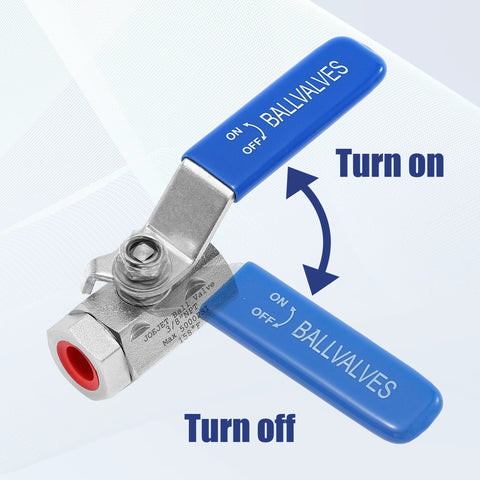 3/8 inch quick-connect valve kit high pressure with blue handle showing on-off directions for flow control.