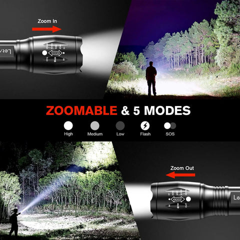 Beast Mode LED Tactical Flashlight S2000 4 Pack With Zoomable Beam Five Modes Waterproof Handheld for outdoor use