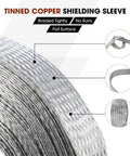 Tinned copper braided shielding sleeve for cables; flat mesh, 5/16 in wide, 28 ft length