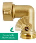 90 Degree Brass Garden Hose Adapter With Shut Off Valve For Easy Water Flow Control No Fuss 3 Quarter Inch Solid Brass Elbow Connector