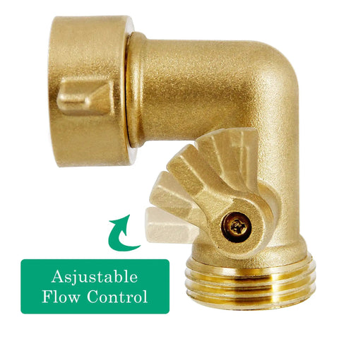 90 Degree Brass Garden Hose Adapter With Shut Off Valve For Easy Water Flow Control No Fuss 3 Quarter Inch Solid Brass Elbow Connector