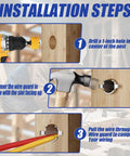 Installation steps showing Smart Shield Nail Guards For Wire And Cable Protection 100 Pack Heavy Duty Galvanized Steel Nail Protectors in wood.