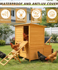 Wooden Chicken Coop For Backyard Living With Outdoor Hen House Design, Three Nesting Boxes, Removable Tray, Foldable Ramp