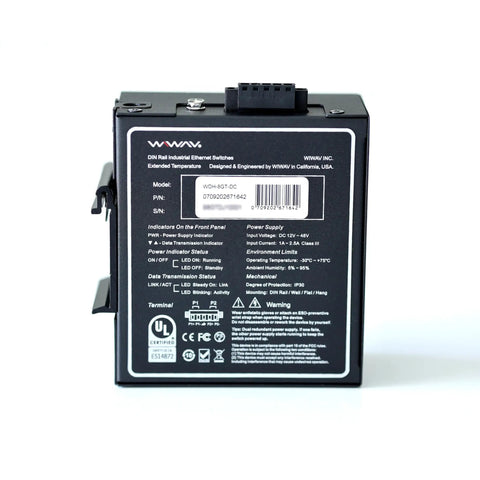 Back view of 8 Port Gigabit Industrial Ethernet Switch Unmanaged No Frills Plug And Play With DIN Rail And Wall Mount UL Listed
