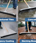 Curved Floor Squeegee 24 Inch With Rubber Blade For Garage Use on various surfaces: tiles, concrete, epoxy, decking board.