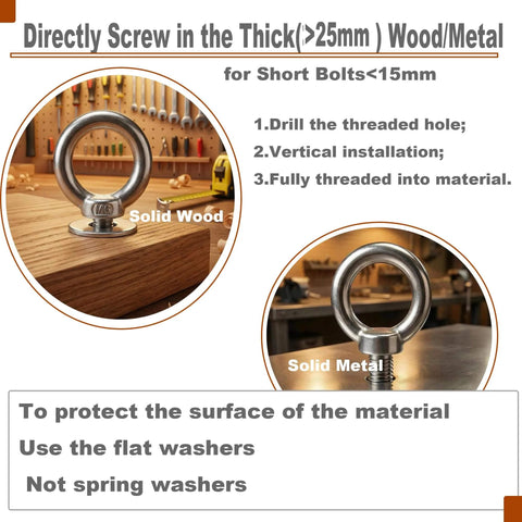 Stainless Steel M10 Eyebolt 0.71 Inch Short Eye Bolt With Threaded Ring Lifting Shoulder Screw Hook Nut Washer Locking Anchor Point For Hanging 6 Pieces Beefy Heavy Duty For Thick Metal Or Wood on wood and metal surfaces