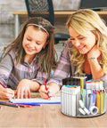 Woman and girl using Clear Acrylic Marker Organizer With 360 Degree Rotating Pencil And Crayon Holder, 250 Piece Set.