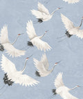 Windsong Crane Wallpaper Periwinkle, Unpasted Nonwoven, 10.4-Inch Repeat, Drop-Match Pattern, Cranes on Marbled Background