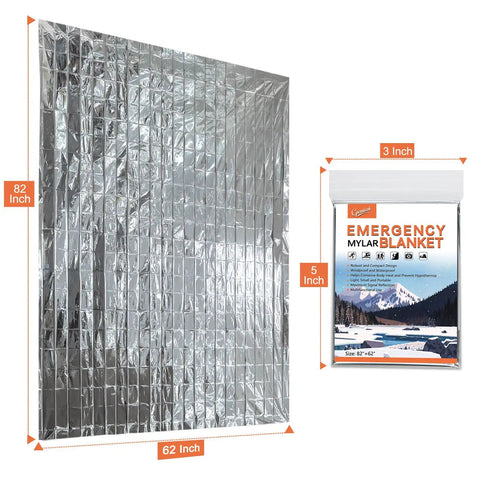 Six Pack Mylar Emergency Blankets 82 By 62 Inches for Cold Weather Survival next to compact packaging