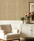 Super Slick Peel And Stick Grasscloth Wallpaper With Dead Simple Self Adhesive Backing For Modern Accent Walls And Apartment Rentals In Earthy Beige Tan Hues applied in a warm, stylish living room.