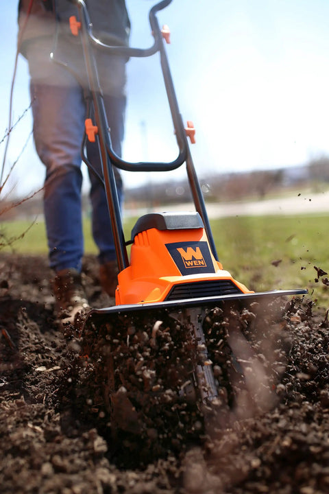 Electric Tiller And Cultivator With 14 Inch Till Width And Powerful 10 Amp Motor For Easy Garden Prep in action