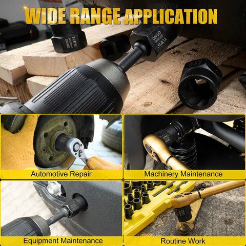 Beast 35 Piece Bolt Extractor Kit For Removing Damaged Rusted Frozen Or Rounded Off Bolts Nuts And Screws in use in automotive and machinery maintenance.