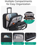 Rolling Laptop Bag With Wheels For 17.3 Inch Laptop, 40 Liter Capacity, Telescoping Handle, TSA Lock, multiple compartments