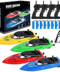 4 Pack Remote Control Boats For Kids And Adults, Totally Fast High Speed 2.4G RC Boat Reaching 10 Km Per Hour, Fast RC Boats For Pools And Lakes, Includes 8 Rechargeable Batteries, 4 Remotes, USB Cables, And Tools on display