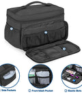 Damero small medicine storage bag, black fabric first-aid organizer with top handle, front mesh pocket and side pockets.