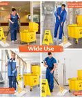 No Sweat Heavy Duty Commercial Mop Bucket On Wheels With Side Press Wringer And 35 Quart Size used in hotel and office cleaning.