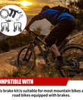 Cyclist on trail with inset of All In One Bike Brake Kit With Front And Rear Calipers Levers Cables Plus Multi Tool And Wrenches