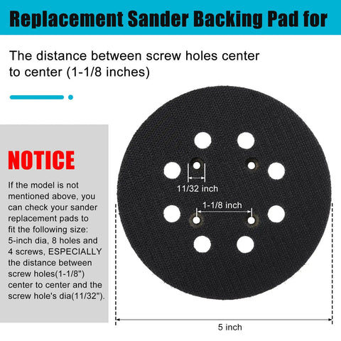 Two Pack 5 Inch Hook And Loop Orbital Sander Replacement Pad Backing Pad With Eight Holes Universal Fit For Most Sander Models Durable Black Designed For Easy Installation And Efficient Dust Extraction