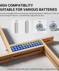 Grab This Adjustable Battery Welding Fixture For 18650 And 21700 Lithium Packs showing compatibility with cylindrical batteries.