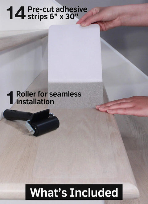 6x30 Inch Clear Non Slip Stair Treads Tape 14 Pack for Indoor and Outdoor Use with roller on step installation