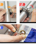 4 Pack Flagpole Clamps And Clips Kit With Carabiner And Silicone Anti Slip Strips For Secure Outdoor Flags Assembly Steps