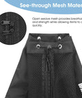 Close-up of dual zippers on Medium Go-To Swim Bag For Swimmers With Full Open Mesh Beach Backpack Design showing breathable mesh.