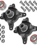 Front Left And Right Wheel Hub With Bearings And Complete Hardware Kit For Polaris Ranger 700, black steel hubs, sealed bearings, installation hardware.