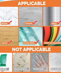 Image displaying surfaces for Legit Silicone Baby Proofing Edge Guards And Corner Protectors: applicable and not applicable materials.