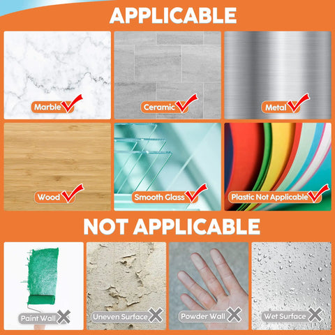 Image displaying surfaces for Legit Silicone Baby Proofing Edge Guards And Corner Protectors: applicable and not applicable materials.