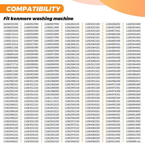 Compatibility chart for Kenmore washing machines listing models for Upgrade Dryer Heating Element Kit WP3387747 3387747 W11344457