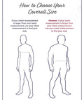 How to choose your coverall size showing chest and waist measurement guidelines for fitting coveralls.