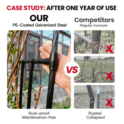 Case study showing Extra Large Garden Arch Trellis Heavy Duty Galvanized Metal Driveway Archway against rusted competitor archways