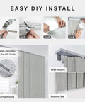 Cordless 4 Rail Sliding Panel Track Blinds installation steps and components details.