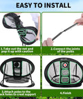 Step-by-step setup of All In One Golf Chipping Net And Mat Set For Indoor Practice Pop Up Foldable Target with clear instructions.