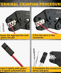 Instructional guide on using the ratcheting crimping tool from the 2020 Piece XH 2.54mm Connector Kit for terminal connections