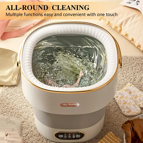 No Sweat Portable Washing Machine With Spin Basket 20 Liter Mini Washer in action cleaning delicate items with water.
